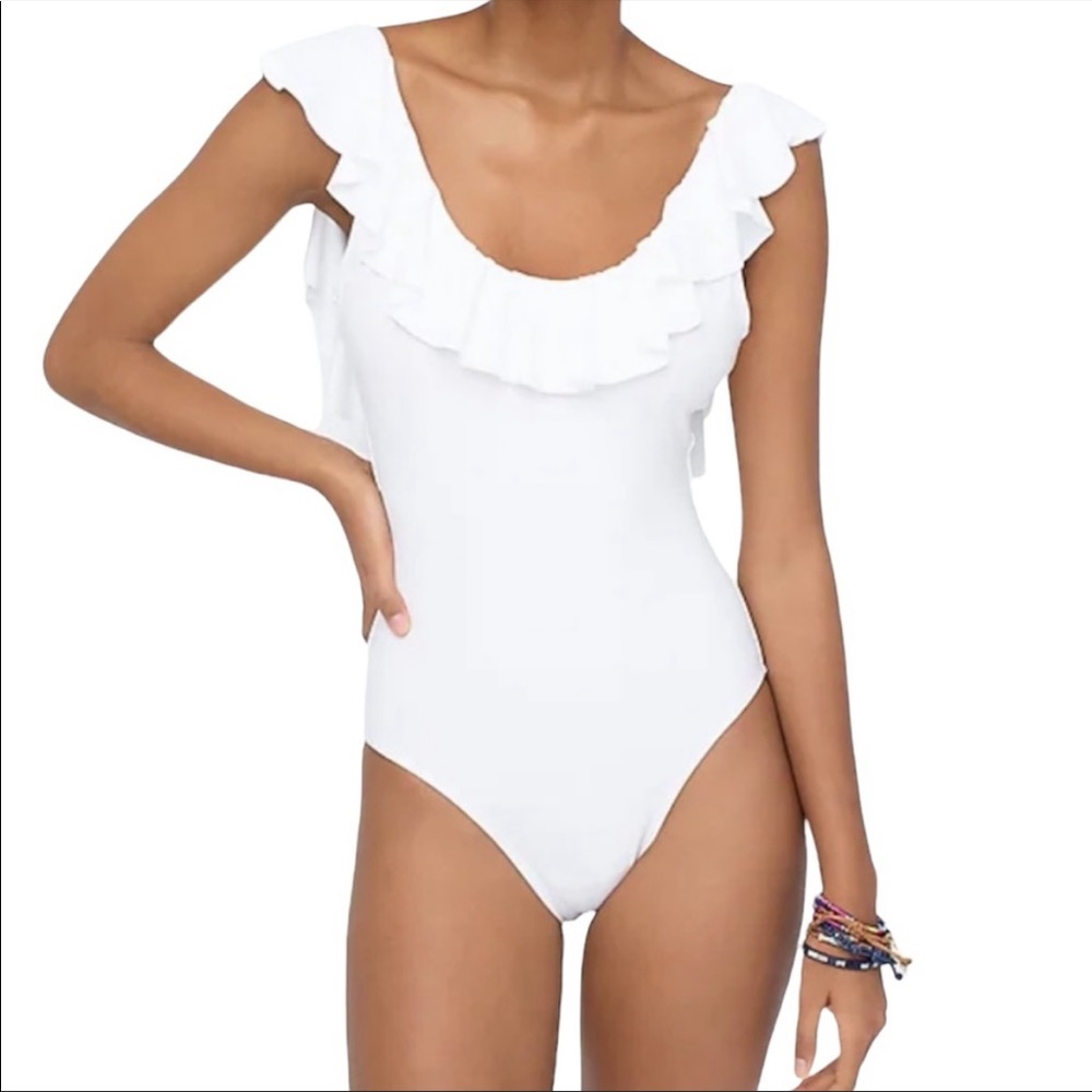 J. Crew Swimsuit Ruffle Scoopback One piece in White Size 6 NWT